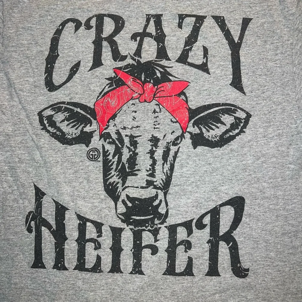Girlie Girl Original “Crazy Heifer” Grey Short Sleeve Graphic T-Shirt - Picture 6 of 7